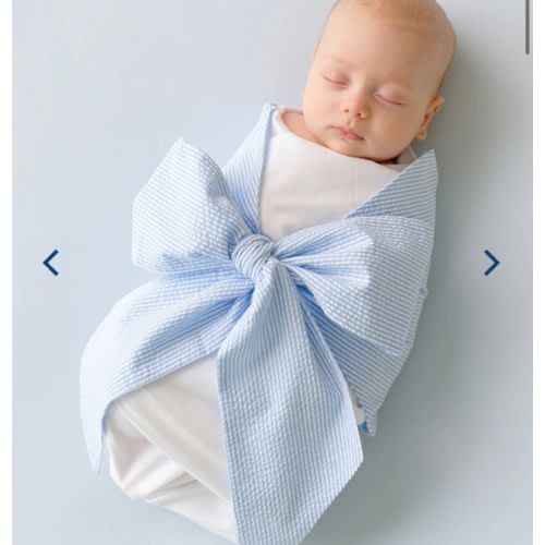 Bow Swaddle ® - Breakers Blue Seersucker