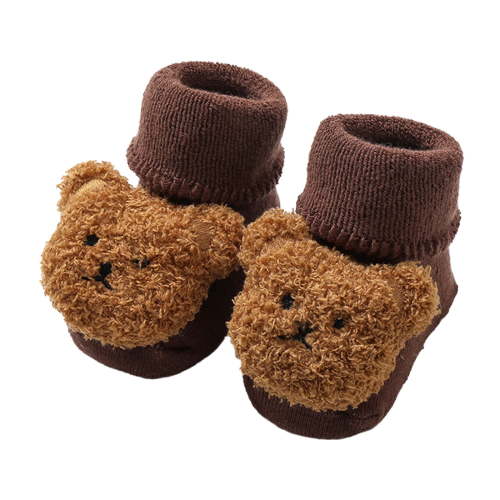 Linfrsh Newborn Baby Cotton Booties Non-Slip Floor Socks Toddler Boys Socks Breathable Kids Cartoon Thicken Indoor Toddler Shoes Baby House Shoes Coffee,0-6 Months