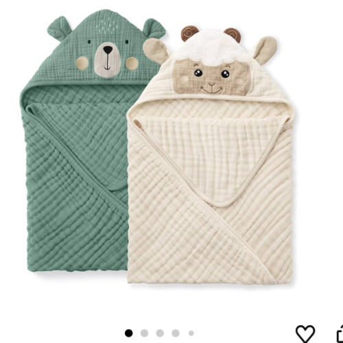 Blissful Diary Muslin Baby Hooded Towel 2 Pack, Soft & Absorbent Bath Towel for Infant, Toddler, Unisex, Baby Gift, Newborn Essentials, Bear & Lamb