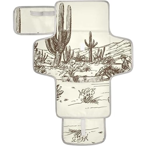Wild West Desert Cowboy Baby Changing Pad - Waterproof Diaper Changing Pad with Built-in Pillow - Portable Travel Changing Mat for Newborn Girl & Boy
