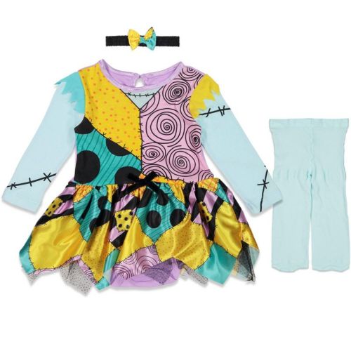 Disney Nightmare Before Christmas Sally Girls Cosplay Dress Tights and Headband 3 Piece Costume Set Newborn to Infant