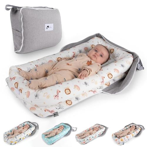 Joyful Journeys Baby Lounger Diaper Bag - Portable Baby Lounger Nest | Versatile Infant Lounger Bag & Diaper Organizer | Cozy Baby Lounger Nest for Convenience | Baby Shower Gifts (Pink Zoo Animals)