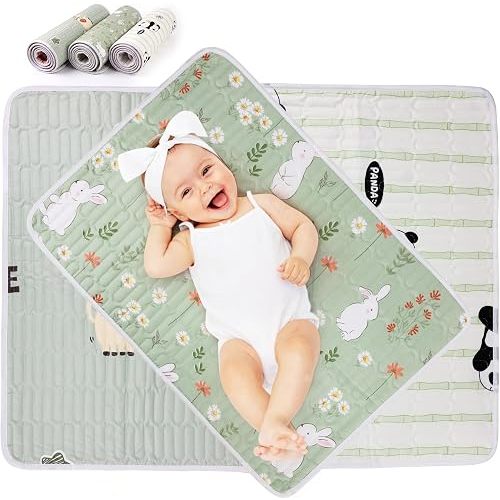 Bopika Changing Pad Liners 3PCS Baby Changing Mat Waterproof Portable Absorbent Soft Cotton Changing Table Cover for Home and Travel (Leaf Green)