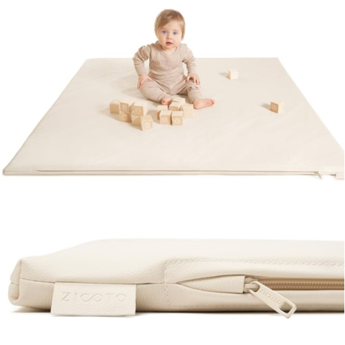 48x48 Beige Baby Play Mat - Extra Thick Waterproof Vegan Leather, Soft and Easy-to-Clean Floor Mat for Crawling & Play