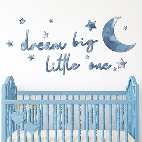 Briwooody 15 Pcs Moon and Stars Nursery Decor Dream Big Little One Wall Decor Boho Neutral Babyroom Wall Art Nursery Sign for Boys Girls Bedroom Home Farmhouse Living Playroom (Blue)