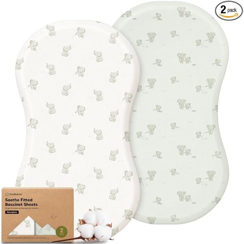 2pk Organic Bassinet Sheets, Compatible with Halo Bassinest (Elly) | 100% Cotton Bassinet Sheets for Boys, Girls, 30x18 Hourglass Baby Bassinet Mattress Sheets, Soft Breathable Sleeper Cover