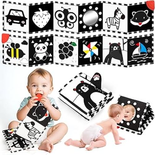 Black and White Baby Toys - High Contrast Baby Toys for Newborn Brain Development - Tummy Time Toys - Soft Baby Book - Infant Sensory Toy 0-3-6-12 Months - Visual Stimulation Montessori Toy Gift