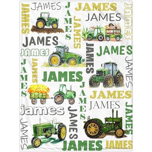 Personalized Baby Blanket for Boys, Custom Baby Blanket with Name Super Soft Personalized Name Blankets for Kids, Custom Tractor Blankets for Infant Toddler, Babys Gifts for Birthday