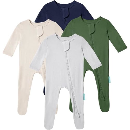 PurComfy Baby Zipper Footie Pajamas, Supersoft Bamboo Rayon Baby Footed Pjs Boy Girl 0-3-6-9-18-24 Month Coverall Sleepers