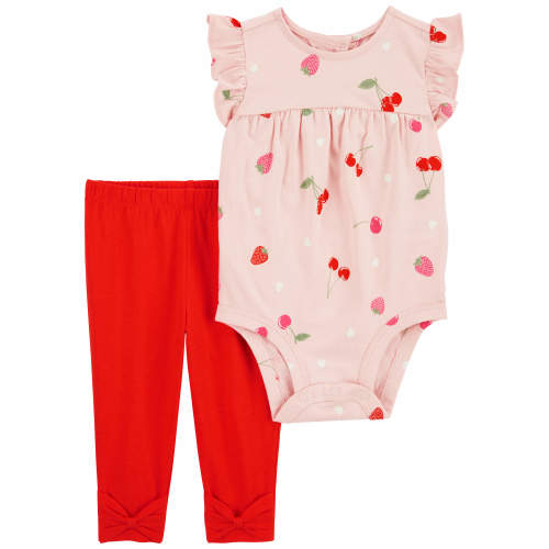 Baby 2-Piece Fruit Bodysuit Pant Set - 6M - Style,Pink/Red