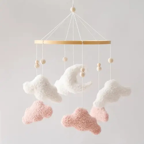 EERKEOD Baby Crib Mobile Bunny Nursery Mobile for Boys Girls Teddy Velvet Mobile Nursery Decor for Infant Bedroom Hanging Baby Mobile for Bassinet Newborn Baby Gift(Pink Clouds)