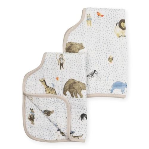 Little Unicorn Ultra-Absorbent Premium Burp Cloth 2 Pack | Soft on Baby's Skin | Larger Size | Ergonomic Design | Set of 2 (Party Animals)