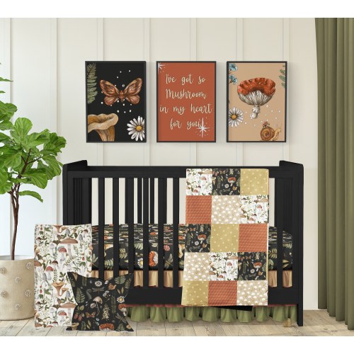 Mushroom Nursery Crib Bedding Set, Moody Earth tones Baby Girl Bedding, Woodland Butterfly Mushroom Baby Bedding, Cottagecore Baby Bedding