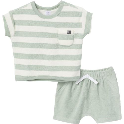 Modern Moments™ By Gerber Baby Boys' 2-piece Shirt And Short Set, Green Stripe, 3-6 Months