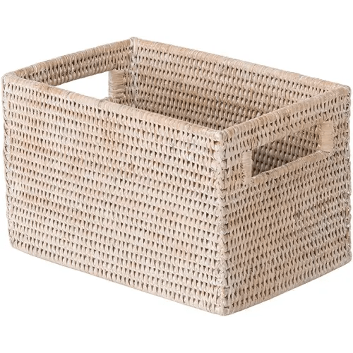 KOUBOO La Jolla Rattan Shelf Handles, Small, White-Wash Storage Basket