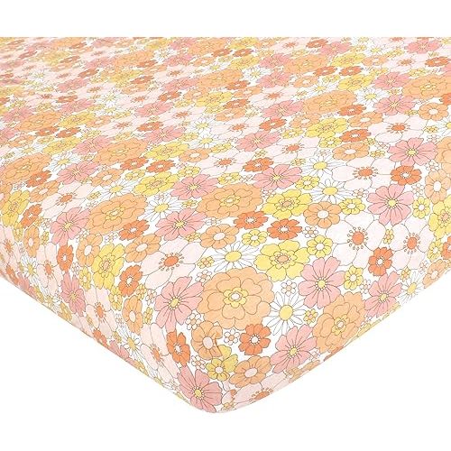 Hudson Baby Unisex Baby Cotton Fitted Crib Sheet, Peace Love Flowers, One Size