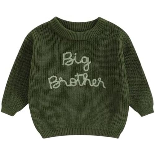 VISGOGO Big Little Sister Matching Sweater Baby Girls Knitted One-Piece Outfits Toddler Brother Sweatshirt Clothes