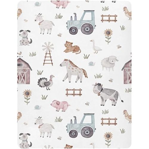 Burbuja Farm Animals Crib Sheet for Boys Girls, Fitted Crib Sheet 28 x 52 in for Standard Crib & Toddler Bed Mattresses, Soft & Breathable