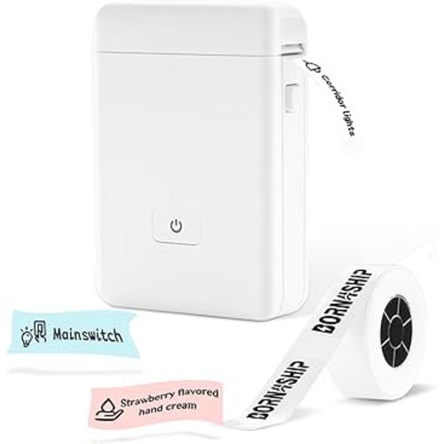 Bluetooth Label Maker Machine with Tape(14*40mm) - HP2-S Portbale Label Printer, Wireless, Inkless & Rechargeable, Mini Label Printer with Multiple Templates for Organizing Storage Office Home, White
