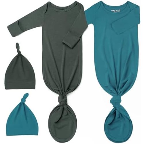 Super Soft Newborn Knotted Gown Set - Silky Infant Sleepwear with Long Sleeves, Includes Hat & Headband (2-Pack)