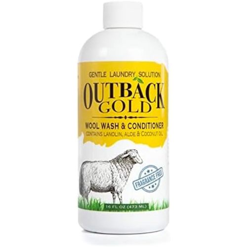 Outback Gold Wool Wash, 16 Oz, HE Compatible, Plant Based, Unscented, Fragrance Free, Neutral pH Laundry Detergent for Wool, Cashmere, Silk, Sheepskin, Baby Items, Mild and Enzyme Free, Made in USA