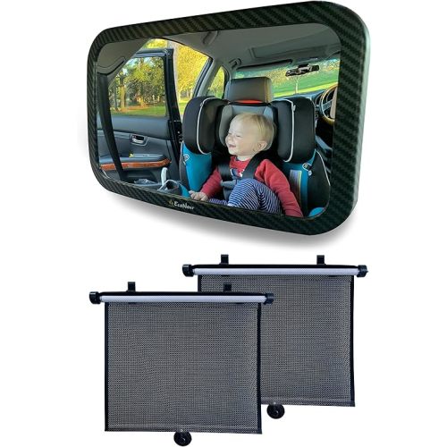 EcoNour Car Side Window Shade (2 Pack) + Baby Car Seat Mirror | Safely Monitor Your Kids in The Infant Car Seat | Sun Glare and UV Protection