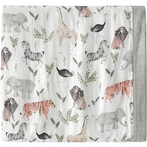 Little Jump Muslin Baby Quilt, Jungle Print Bamboo Muslin Quilt Toddler Blanket - Oversized 47" x 47" - 2 Layers Muslin Crib Blanket for Baby Boy and Girls (Jungle)