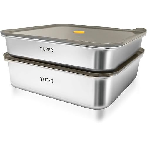 YUPER Stainless Steel Food Containers, Meal Prep Container, Bacon Cheese Container for Refrigerator, Stainless Steel Containers with Lids Fruit Lunch Storage, 2 Pack (84+125OZ)