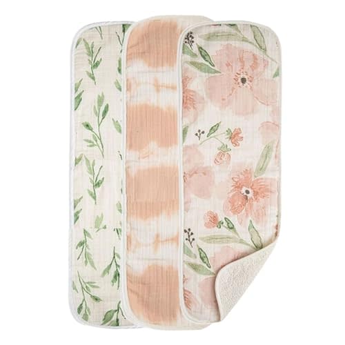 Crane Baby Cotton Muslin Burp Cloths Set of 3, Absorbent Floral Baby Burp Cloths, Newborn Essentials, Registry Must-Haves Pink Floral Burp Cloth