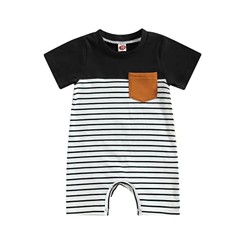 Kupretty Baby Boy Romper Newborn Infant Clothes Summer Short Sleeve Striped Jumpsuit Playsuit Bodysuit