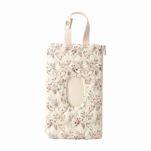 1Pc Hanging Floral Wet Wipes Bag - Beige All-Over Print, Textured Pattern, Lightweight Portable Organizer for Wipes, Diapers, Makeup - Travel-Friendly, Durable Storage Pouch for Strollers,