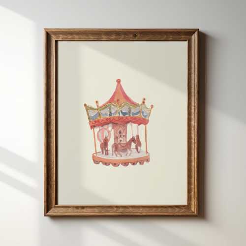 Sweet Watercolor Carousel Illustration Print, Vertical Portrait, INSTANT Digital Print, Wall Art, Sweet Nursery Decor