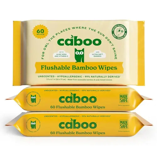Caboo Tree Free Flushable Wipes, Certified Flushable, Septic Safe, Biodegradable, Chemical Free, Unscented Wipes for Adults made with Renewable Bamboo Based Viscose (Pack of 3, Total of 180)