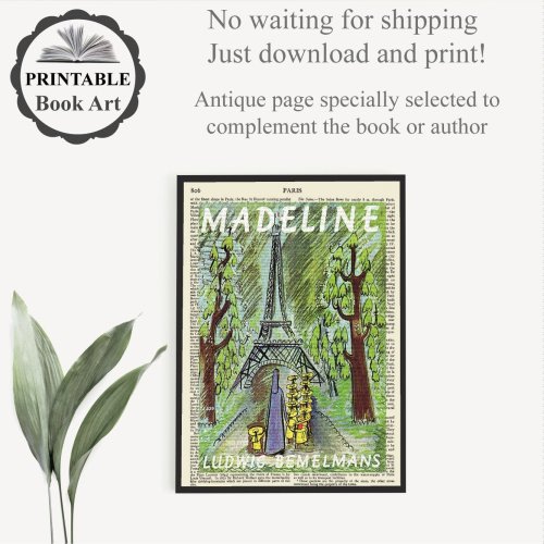 Printable 'Madeline' Art Print of Book Cover on vintage 'Paris' Encyclopaedia Page from 1911, Girls Room Wall Art, Baby Girl Nursery