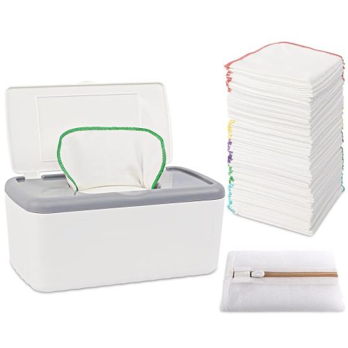 54 Packs Flannel Cloth Baby Wipes with Dispenser, Reusable Natural Skin-Friendly Baby Wipes, Body Face Hand Washcloth Essential for Cloth Diapers 8x8 inch