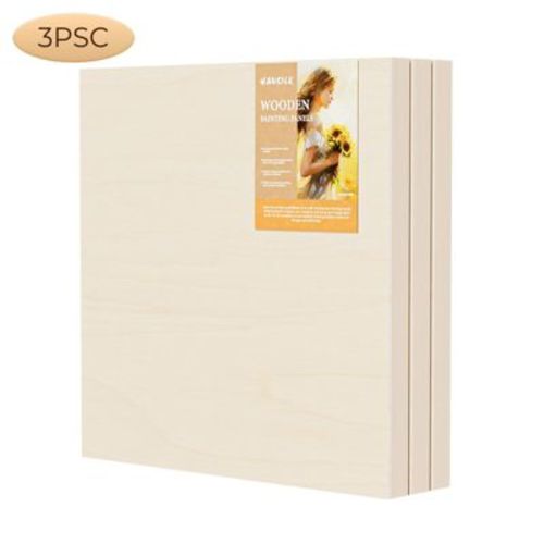 HANSILK 3 Pack of 12x12 Wood Canvas, 3/4 Deep Unfinished Wood Board, Wooden Panel Board for Painting, Pouring, Collage, Acrylic