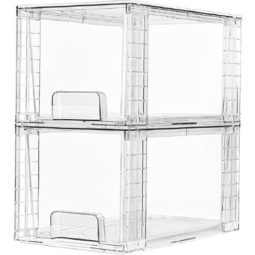 Vtopmart 2 Pack Large Stackable Storage Drawers,Clear Acrylic Drawer Organizers with Handles, Easily Assemble for Bathroom,Kitchen Undersink,Cabinet,Closet,Makeup,Pantry organization and Storage