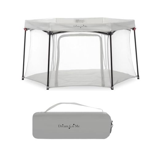 Dream On Me Onyx Playpen in Grey - Portable and Lightweight, Comfortable Padded Floor for Babies and Toddlers