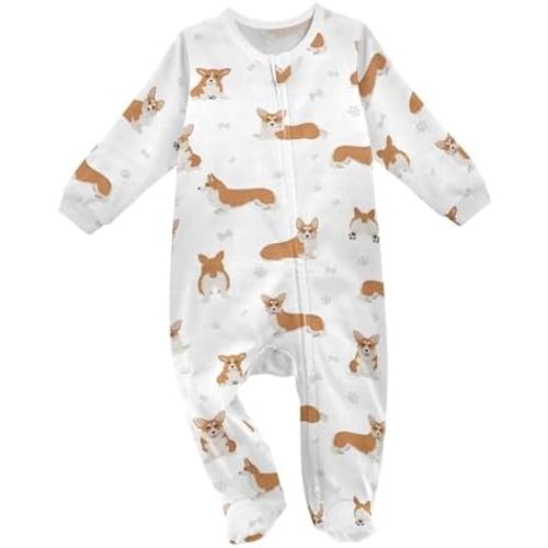 Alaskan Dog Baby One-Piece Footies Long Sleeve Rompers Pajamas Zip Front Pjs for Boys Girls kids 3M