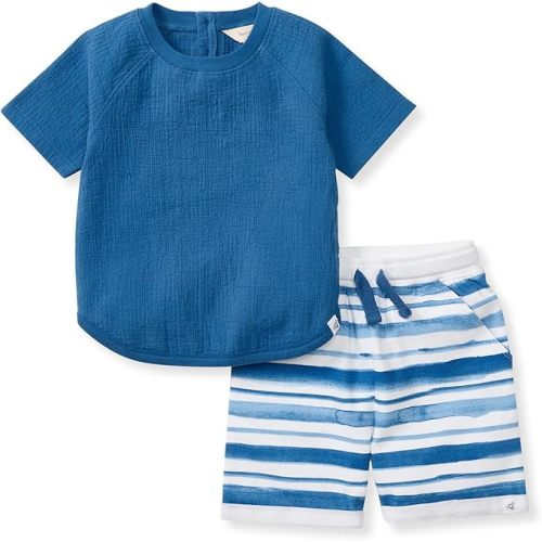 Burt's Bees Baby baby-boys Shirt and Shorts Set, Top & Bottom Outfit Bundle, 100% Organic Cotton