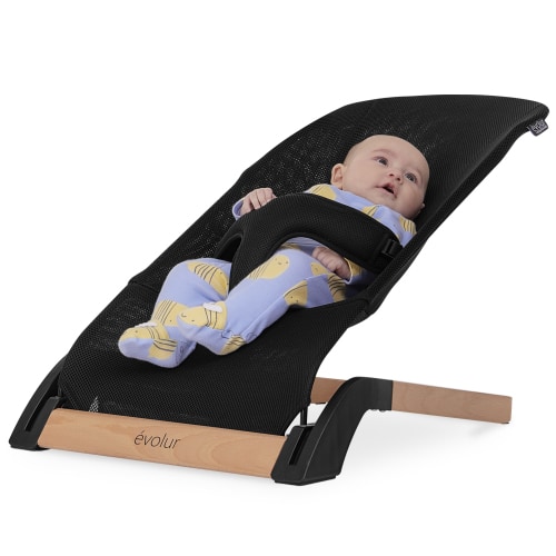Evolur Koko Portable Infant Bouncer in Black Breathable Fabric