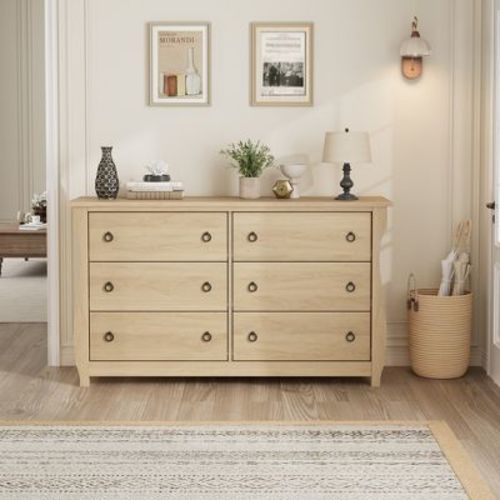 6 Bedroom Dresser, Wooden Closet Dresser, Freestanding Chest of Drawers,Natural