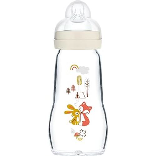 MAM Feel Good Medium Flow Premium Glass Bottle, Easy Switch Between Breast and Bottle, 9oz, 0+ Months, Unisex, 1 Pack