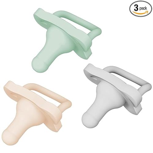 Dr. Brown's HappyPaci 100% Silicone Baby Pacifier, Contoured One-Piece Design, Gray/Green/Ecru, 0-6m, BPA-Free, 3-Pack