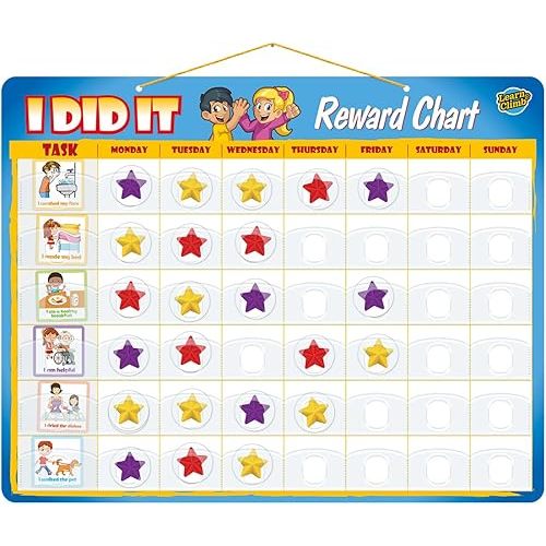 Kids Responsibility Chart Board with Magnets, 63 Chores, Potty Train Tasks, Multiple Children (Pocket)