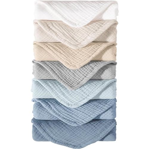 Konssy Muslin Baby Burp Cloths Sets for Unisex- 7 Pack Soft 100% Cotton Burping Clothes for Newborn,Baby Girls and Boys