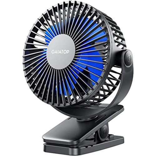 Gaiatop Portable Clip on Fan Battery Operated, Small Powerful 3 Speed Quiet 360° Rotate, USB Rechargeable Mini Personal Cooling for Desk Table Home Office Stroller Camping Black Blue
