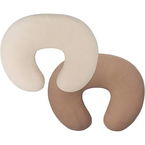 Owlowla Muslin Nursing Pillow Cover,2Pack Soft Cotton Nursing Cover Set Fits Breastfeeding Pillow for Baby Boy Girl(Natural&Caramel)
