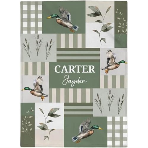 Personalized Newborn Baby Blanket,Mallard Duck Blanket, Custom Hunting Boy Nursery, Duck Crib Blankets, Kids Name Blankets, Toddler Birthday