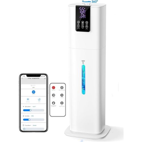 8L Smart Humidifiers for Bedroom Large Room, 2.1Gal Cool Mist Top Fill Diffuser Ambient Light, App & Remote Control, 3 Mist Modes, Quiet Humidifier for Home Office Plant (White)